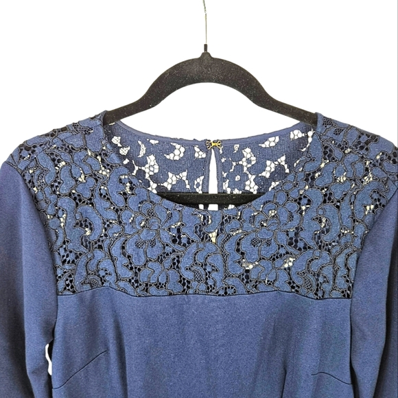 Trina Turk Lace Panel Sabastian Ponte Blue Dress - Picture 7 of 14